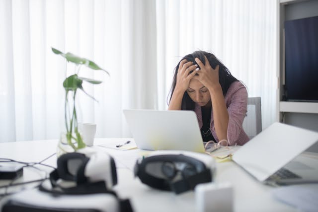 A stressed woman working